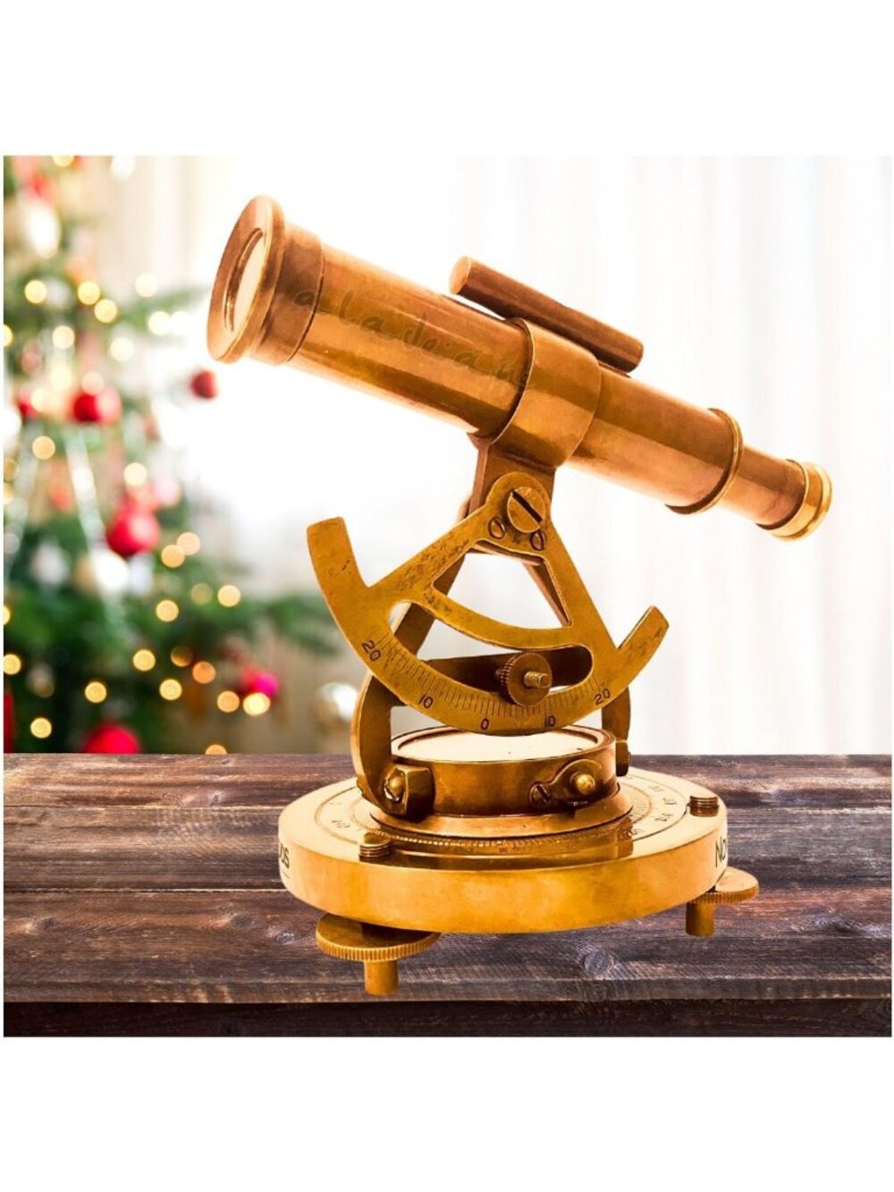 Decorative Brass Alidade Telescope with Base & Compass - Unique Gift Idea (5")